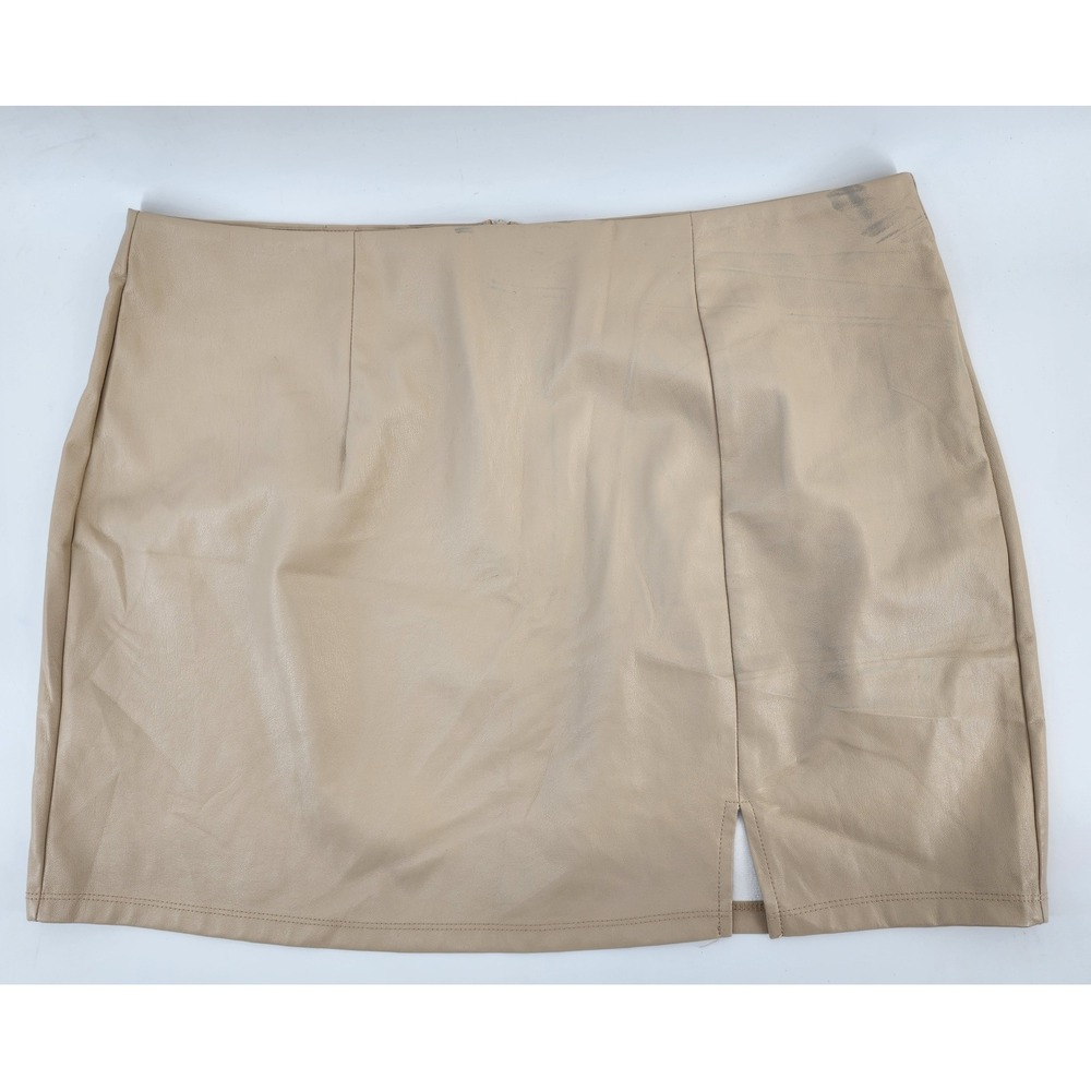 Madden NYC Tan Faux Vegan Leather‎ Mini Skirt with Slit XXXL Beige Neutral